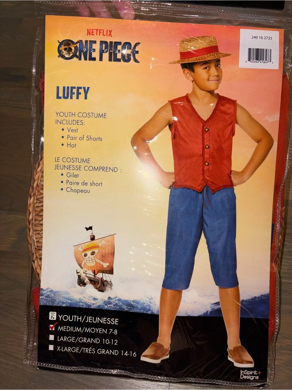 NEW Netflix One Piece Luffy Youth Costume Medium 7-8 Anime Halloween Cosplay
